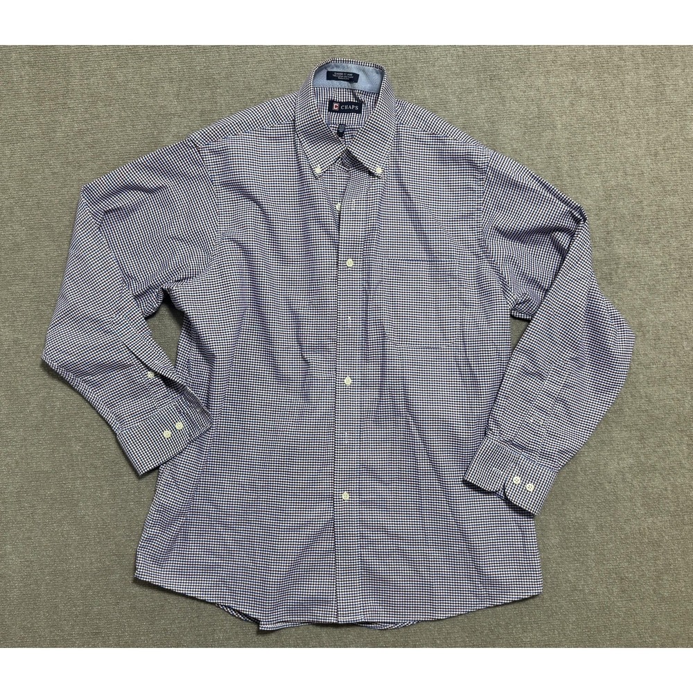 Chaps Shirt Mens 16-16.5 32/33 Blue Red Check Classic Fit Oxford Wrinkle Free